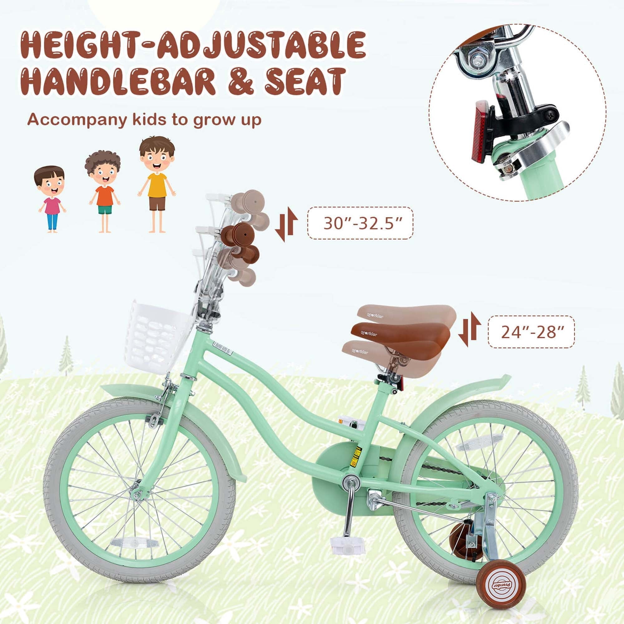 Costway 18'' Kids Bike Toddler Bicycle with Training Wheel Kickstand for 4-8 Years Old Pink
